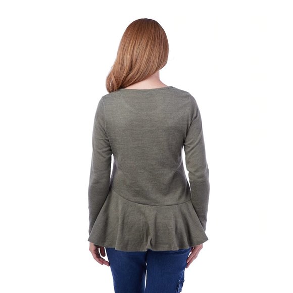 DG2 Diane Gilman Brushed Jersey Knit Green Peplum Top Womens Size L - Picture 13 of 13